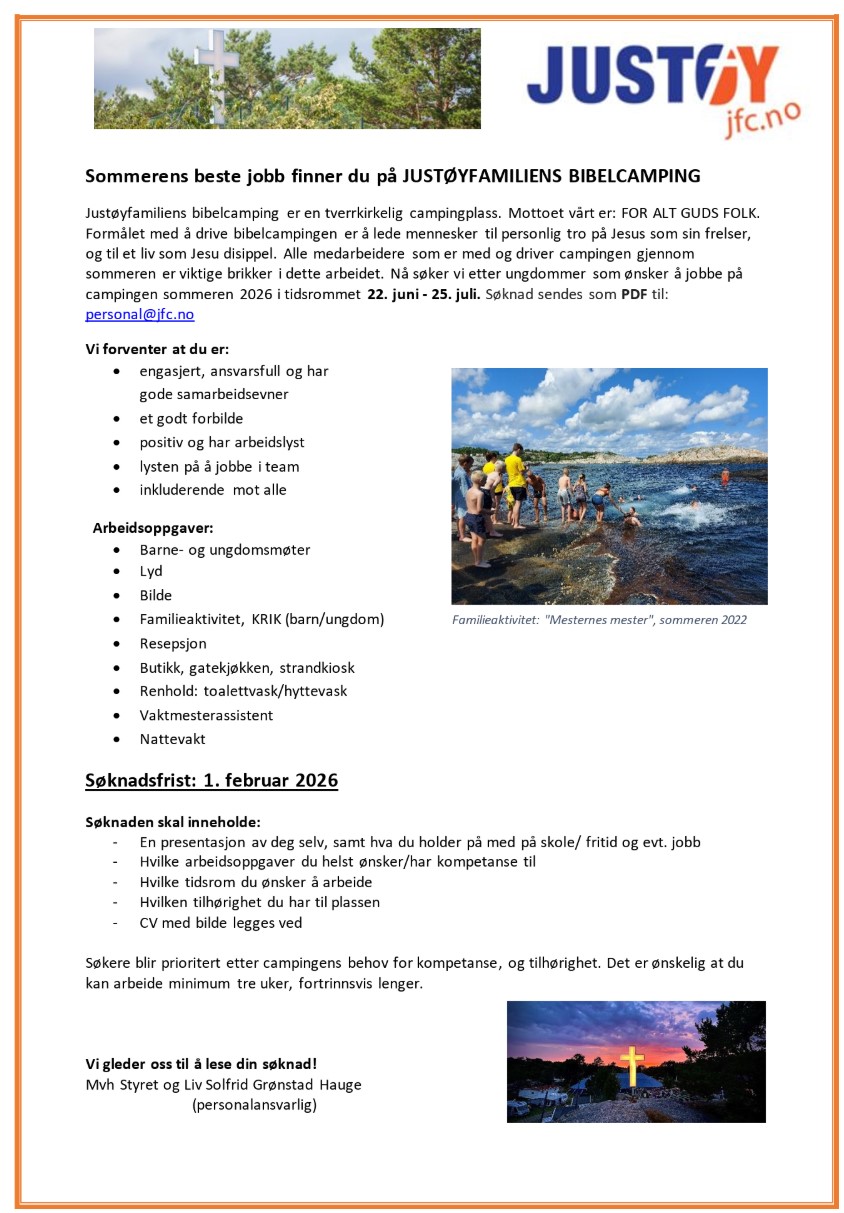 Søk sommerjobb på Justøy sommeren 2026